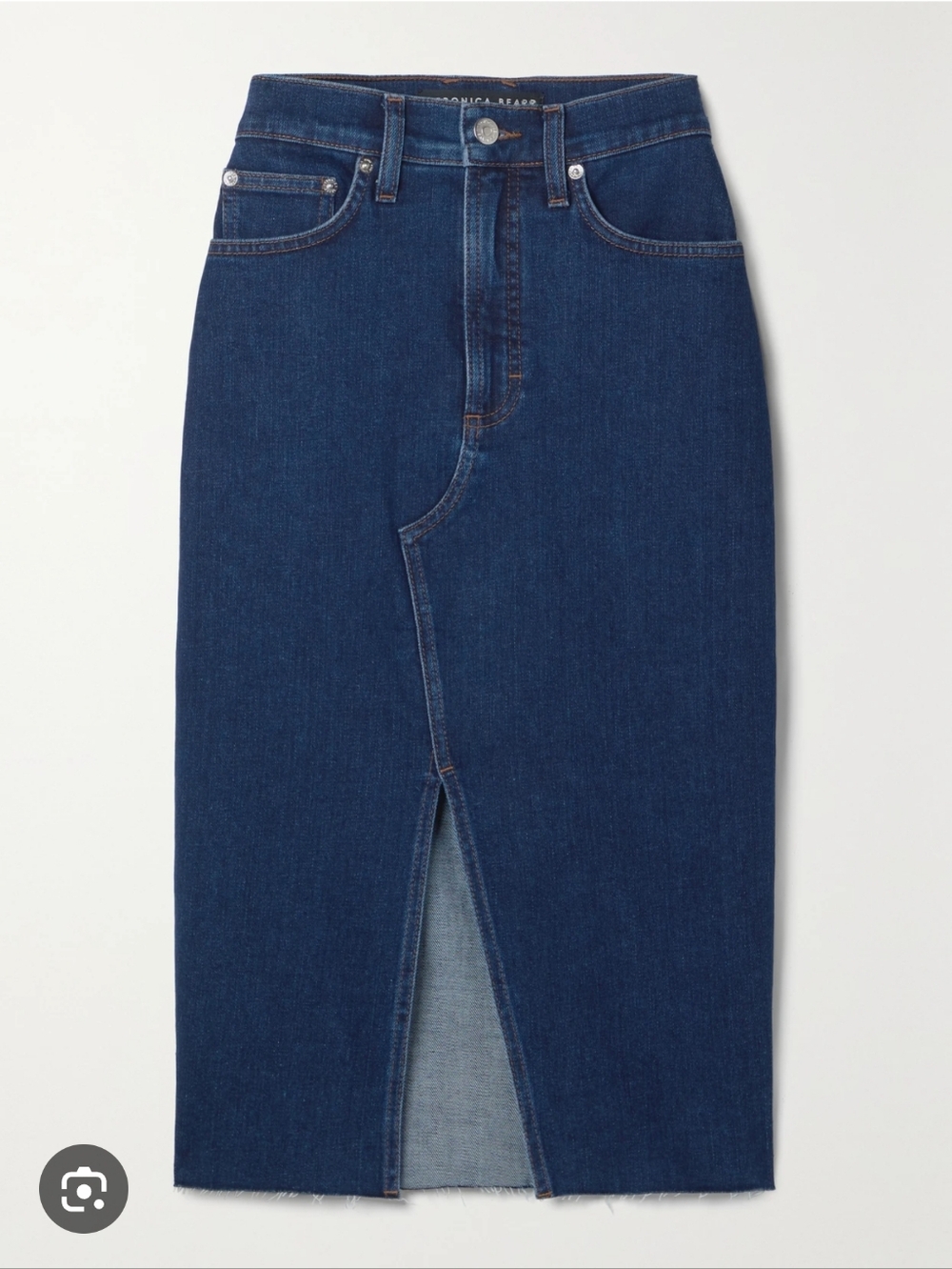 Veronica Beard Breves Denim Midi Stretch Skirt Washed Oxford Blue Raw Hem Slit.0